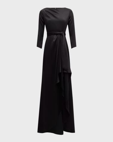 Rickie Freeman for Teri Jon Draped Crepe Back Satin Gown