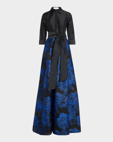 Rickie Freeman for Teri Jon Taffeta & Organza Jacquard Shirt Gown