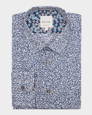 Paul Smith Men's Organic Cotton Micro-Floral Dress Shirt