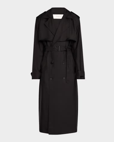 Saint Laurent Men's Long Silk Twill Trench Coat