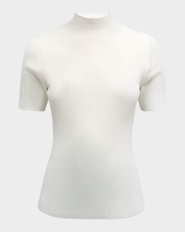 Theory Leenda Regal Merino Wool Short-Sleeve Mock-Neck Top