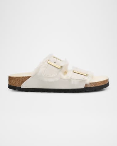 BIRKENSTOCK Arizona Suede Shearling Dual-Buckle Slide Sandals