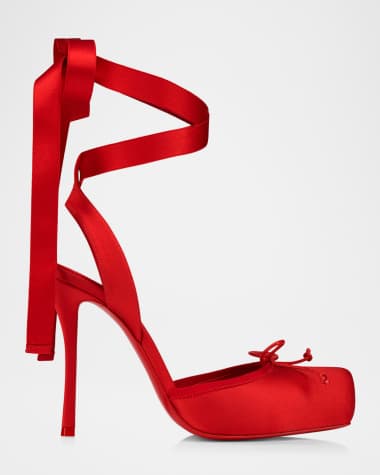 Christian Louboutin Cassia Silk Ankle-Tie Red Sole Ballerina Pumps