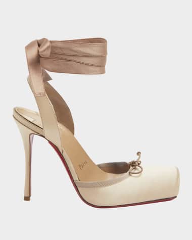 Christian Louboutin Cassia Silk Ankle-Tie Red Sole Ballerina Pumps