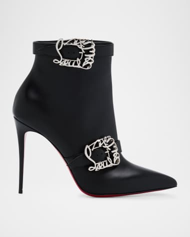 Christian Louboutin Leather Buckles Red Sole Stiletto Booties