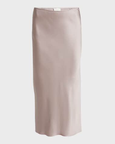 Dries Van Noten Sati Slit-Hem Satin Midi Skirt