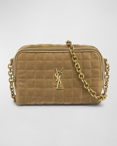 Saint Laurent Mini YSL Camera Crossbody Bag in Quilted Suede