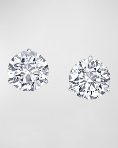 Neiman Marcus Diamonds 18K White Gold 3-Prong Diamond Martini Stud Earrings, 4tcw
