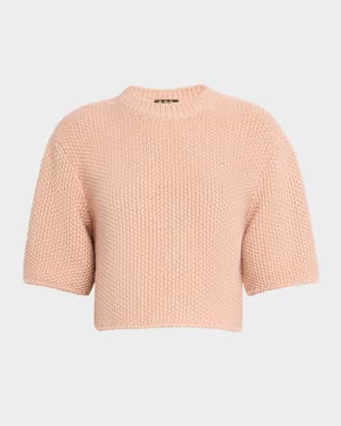 Loro Piana Boccioleto Cashmere-Silk Crewneck Crop Sweater