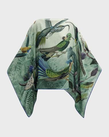 Rani Arabella Cashmere & Silk Humming Bird Printed Poncho