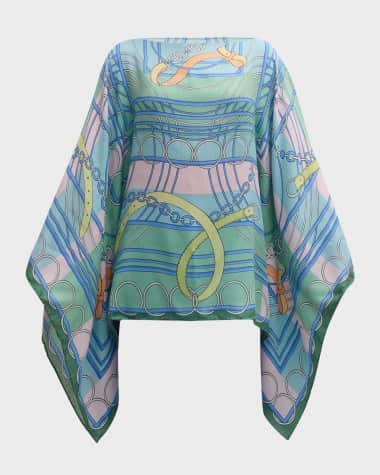 Rani Arabella Venezia Cashmere-Blend Printed Poncho