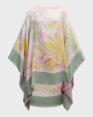 Rani Arabella Kenya Cashmere-Blend Printed Poncho