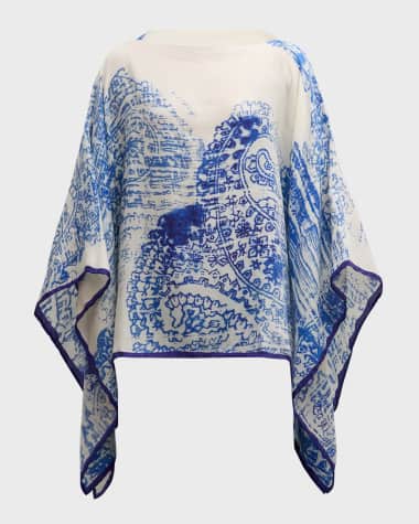 Rani Arabella Paisley Cashmere-Blend Printed Poncho