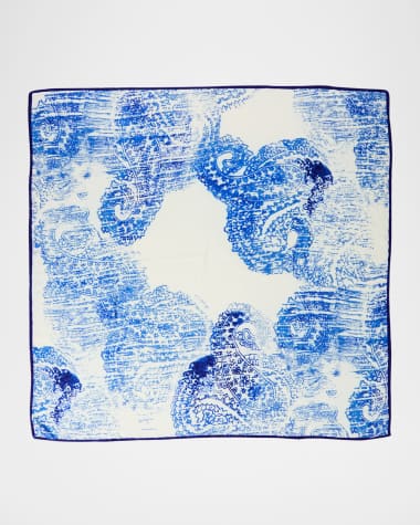Rani Arabella Paisley Blue Cashmere & Silk Printed Scarf