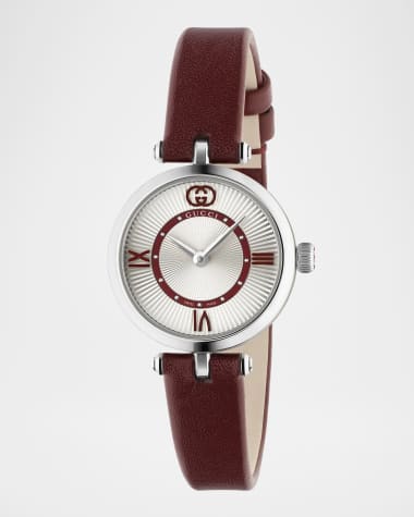 Gucci Stainless Steel Model 2000 24mm Watch with Red Leather Strap