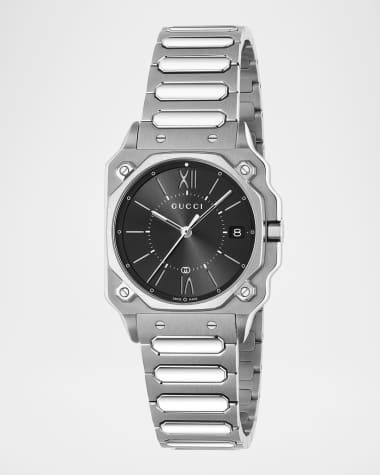 Gucci Stainless Steel G-Flat 30mm Bracelet Watch with Black Dial