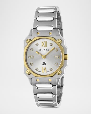 Gucci Two-Tone Stainless Steel G-Flat 24mm Bracelet Watch with Diamonds