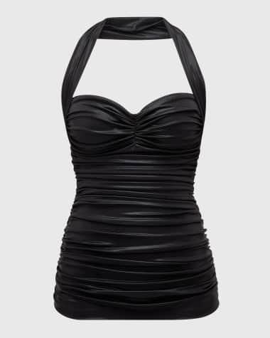 Norma Kamali Bill Shirred Halter One-Piece Swimsuit