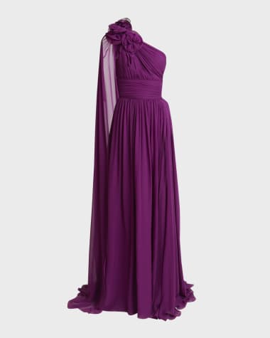 Elie Saab Viva Las Vegas Flower One-Shoulder Silk Gown