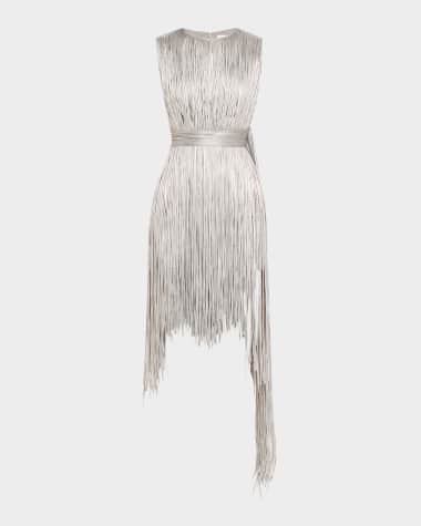 AREA Metallic Fringe Mini Dress