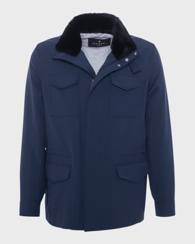 Gorski Men's Loro Piana Storm System Lined Jacket with Detachable Shearling Lamb Collar