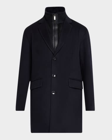 Gorski Men's Loro Wool Short Coat with Merino Shearling Lamb Trim