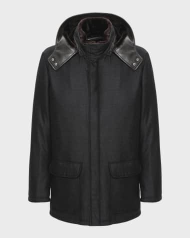 Gorski Men's Loro Piana Wool-Cashmere Parka with Lamb Shearling Collar and Detachable Hood
