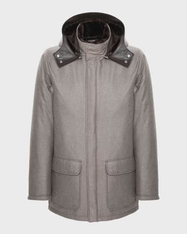 Gorski Men's Loro Piana Wool-Cashmere Parka with Lamb Shearling Collar and Detachable Hood