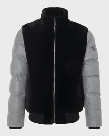 Gorski Men's Mixed-Media Lamb Shearling Quilted Bomber Jacket