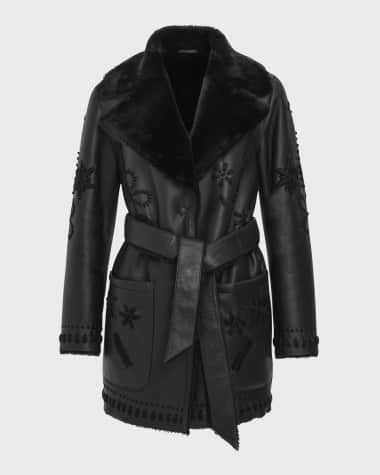 Gorski Embroidered Lamb Shearling Wrap Jacket