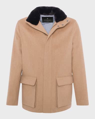 Gorski Men's Loro Piana Wool Jacket with Detachable Lamb Shearling Collar
