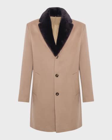 Gorski Men's Loro Piana Cashmere Short Coat with Detachable Lamb Shearling Collar