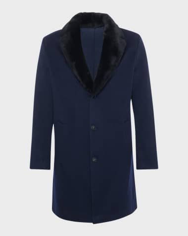Gorski Men's Loro Piana Cashmere Short Coat with Detachable Lamb Shearling Collar