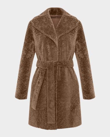 Gorski Textured Lamb Shearling Reversible Stroller Coat With Belt