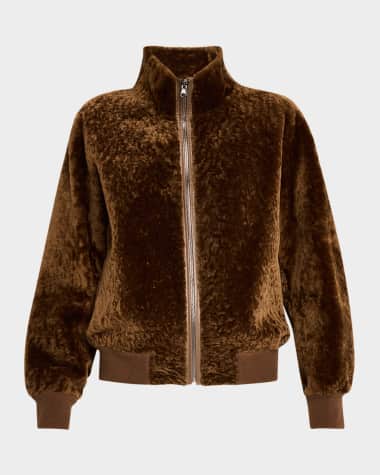 Gorski Reversible Textured Shearling Lamb Bomber Jacket