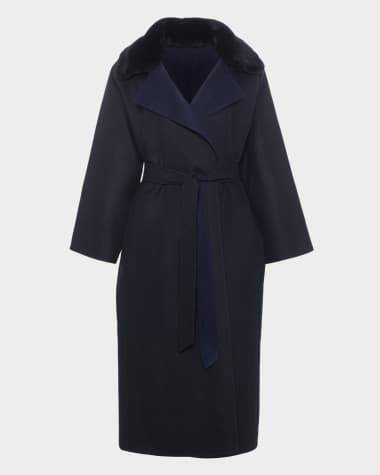Gorski Reversible Wool Belted Coat with Detachable Lamb Shearling Collar