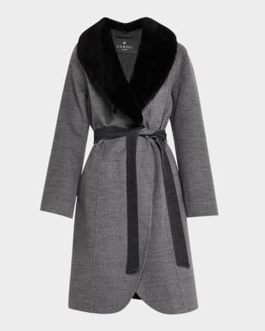 Gorski Belted Wool Stroller Coat with Detachable Lamb Shearling Collar