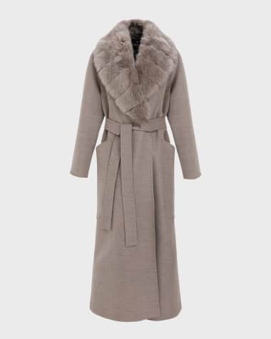 Gorski Belted Cashmere Wrap Coat with Detachable Merinillo Lamb Shearling Collar