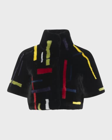 Gorski Reversible Abstract Shearling Lamb Bolero Jacket
