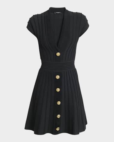 Balmain V-Neck Velvet Flare Mini Dress
