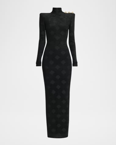 Balmain Bodycon Button-Embellished Diamond Maxi Dress