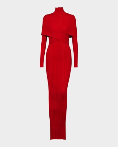 Balmain Ribbed Knit Turtleneck Bodycon Maxi Dress