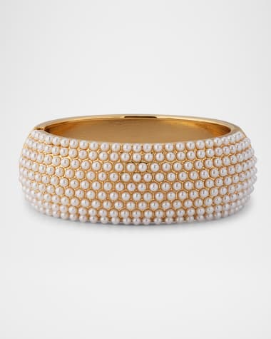 Kenneth Jay Lane Pearly Dots Hinged Bangle Bracelet