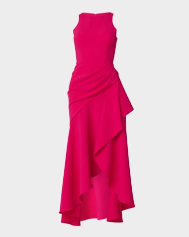 Shoshanna Pleated High-Low Ruffle Gown