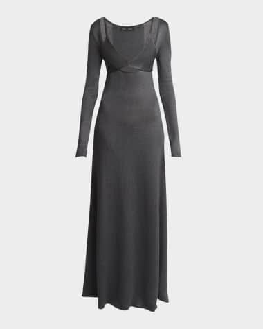Proenza Schouler Nalani Deep V-Neck Lacquered Viscose Maxi Dress