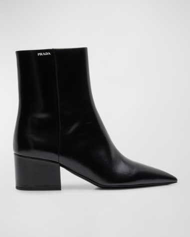 Prada Leather Block-Heel Ankle Booties
