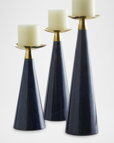 LADORADA Blue Bird's Eye Veneer Candleholder Trio