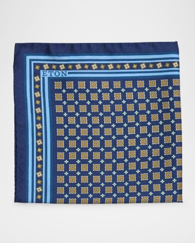 Eton Men's Silk Twill Medallion Pocket Square