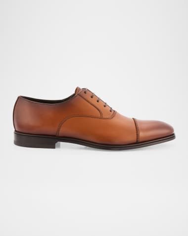 Ferragamo Men's Boston Brogue Leather Cap-Toe Oxfords