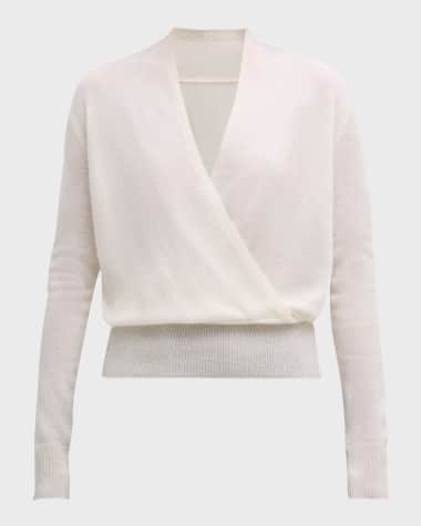 Neiman Marcus Cashmere Collection Cashmere Faux Wrap Sweater